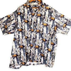 BOX OFFICE Island Men Big & Tall Short Sleeve Hawaiian Antique Car Shirt Size 5X